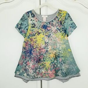 Sundance Layered Netting Knit Short Sleeve A Line Top Art To Wear USA Small